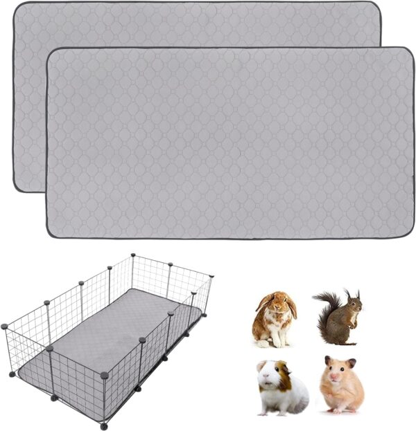 Guinea Pig Cage Liners, LWYMX 24''X72'' Washable Guinea Pig Pee Pads, Non Slip Reusable Super Absorbent Guinea Pig Training Mat Bedding Fleece for Small Animals Hamster Rabbit Chinchilla Rat, 2Pack