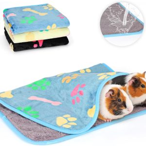 HYLYUN Waterproof Guinea Pig Blankets, 3 Pack Washable Small Animal Fleece Cage Liners Pet Soft Sleep Mat Pad Cover Warm Flannel Throw for Hamster Guinea Pig Rabbit Chinchilla Hedgehog Ferret -60*40cm