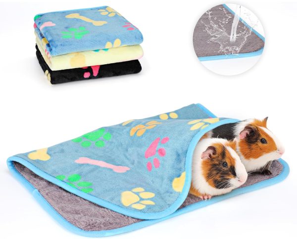 HYLYUN Waterproof Guinea Pig Blankets, 3 Pack Washable Small Animal Fleece Cage Liners Pet Soft Sleep Mat Pad Cover Warm Flannel Throw for Hamster Guinea Pig Rabbit Chinchilla Hedgehog Ferret -60*40cm