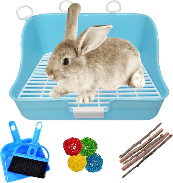 Hamiledyi Rabbit Litter Box,Small Animals Plastic Rectangle Toilet Bunny Training Potty Pet Cage Bedding Pan Chew Toys for Rabbits Guinea Pigs Chinchillas Ferrets