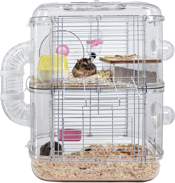 Hamster Cages, Transparent Hamsters Cages and Habitats Gerbils Hamster Cages and Habitats, 2-Tiers Transparent Acrylic Pet Mouse Cage for Hamsters Mice Gerbils & Similar Small Animals