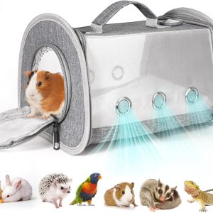 Hamster Carrier, Guinea Pig Carrier Bag, Portable Travel Small Animal Carrier Bag, Bearded Dragon Rabbit Turtle Hamster Carrier Cage, Small Pet Bag Carrier, Squirrel Breathable Hangbag (Gray Large)