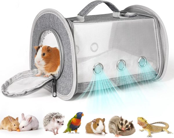 Hamster Carrier, Guinea Pig Carrier Bag, Portable Travel Small Animal Carrier Bag, Bearded Dragon Rabbit Turtle Hamster Carrier Cage, Small Pet Bag Carrier, Squirrel Breathable Hangbag (Gray Large)