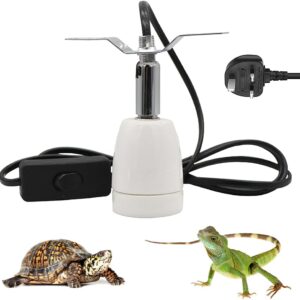 Hojalis Reptile Heat Lamp Holder, E27 Ceramic Heat Bulb Holder, 200W Pet Heater Bracket, 360° Rotatable Reptile Light Holder with ON/Off Switch, Heat Lamp Holder for Snake Turtle Lizard Dog(No Bulb)