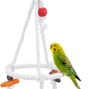 Hypeety Pet Bird Parrot Swing Hanging Toy Parakeet Budgie Cockatiel Cage Hammock Swing Toy Round Cotton Rope Tri Toy Hanging Toy