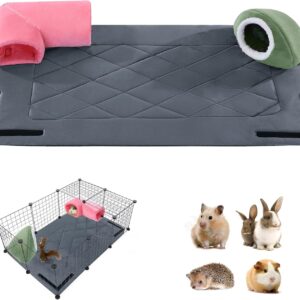 MABOZOO Guinea Pig Cage Liner, Reusable Pet Bed Mat with Removable Guinea Pig House & Tunnel for Cage, Guinea Pig Bedding Guinea Pig Mat with Waterproof Bottom for Small Animals 48" x 24"(Grey)