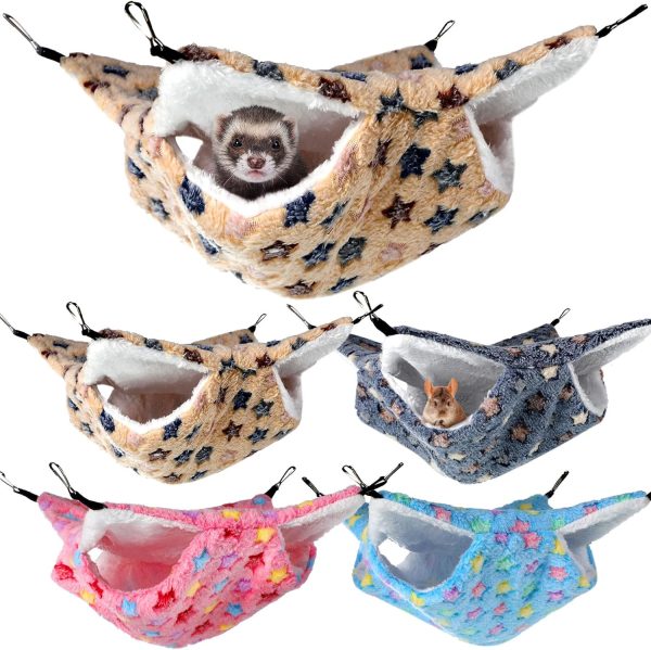 Namalu 4 Pcs Small Animal Hanging Hammock Double Layer Ferret Bunk Bed Hammock Soft Warm Guinea Pig Hideout Hanging Rat Toys Ferret Cage Accessories for Hamster Rat Parrot Guinea Pig Sleep (Star)