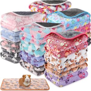 Newwiee 20 Pcs Small PET Fleece Blanket Washable Waterproof Small Animal Cage Bedding Guinea Pig Puppy Dog Cat Pee Pad Liner Accessories(12 x 12 Inch, Mixed Print)