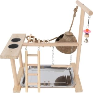 OUBEIDUO Bird Swing Parrots Cage Toy Swing Wooden Ladder With Tray Feeding Cups Training For Small Size Birds Parrots