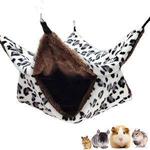 Oncpcare Leopard Print Small Pet Cage Hammock, Winter Warm Plush Sugar Glider Hammock, Guinea Pig Hideout Cozy Small Animals Bed for Rat Hamster Squirrel