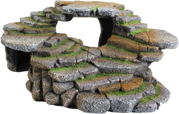 PENN-PLAX Reptology Shale Scape Step Ledge & Cave Hideout – Decorative Resin for Aquariums & Terrariums – Great for Reptiles, Amphibians, and Fish – Large