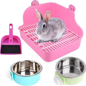 PINVNBY Rabbit Litter Box for Cage Bunny Corner Litter Bedding Box Small Animal Litter Pan Hanging Pet Bowls Cage Potty Trainer Pet Toilet for Rabbit Bunny Guinea Pigs Small Animals(Pink)