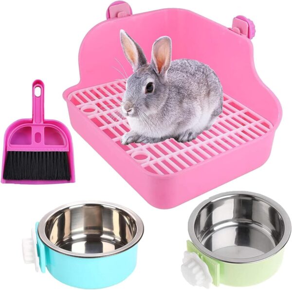 PINVNBY Rabbit Litter Box for Cage Bunny Corner Litter Bedding Box Small Animal Litter Pan Hanging Pet Bowls Cage Potty Trainer Pet Toilet for Rabbit Bunny Guinea Pigs Small Animals(Pink)