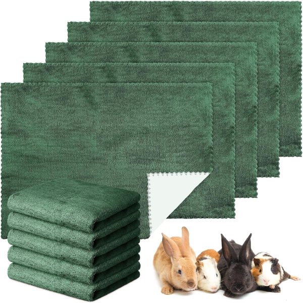 Panelee 10 Pcs Washable Blankets for Dog Guinea Pig Bunny Cat Waterproof Small Animal Pee Pad Pet Blanket Reusable Sleep Bedding Mat Absorbent Cage Liner Pad Cover (Dark Green,18 x 24 Inch)