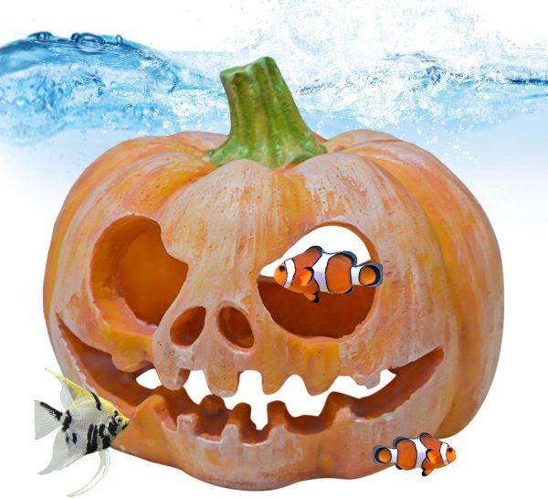 Pumpkin Fish Shelter - Pumpkin Reptile Shelter | Shrimp Hide Reptile Shelter House | Ghost Face Small Pumpkin | Halloween Pumpkin Fish Aquarium Ornament For Halloween Fish Tank Aquarium Decoration