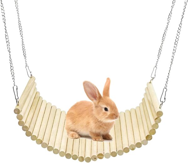 Rabbit Swing Toy, Chinchilla Wooden Hanging Hammock Bird Swing Perch Small Animal Cage Accessories for Guinea Pig Bunny Rat Bird Parrot Playing Sleeping Hiding Climbing