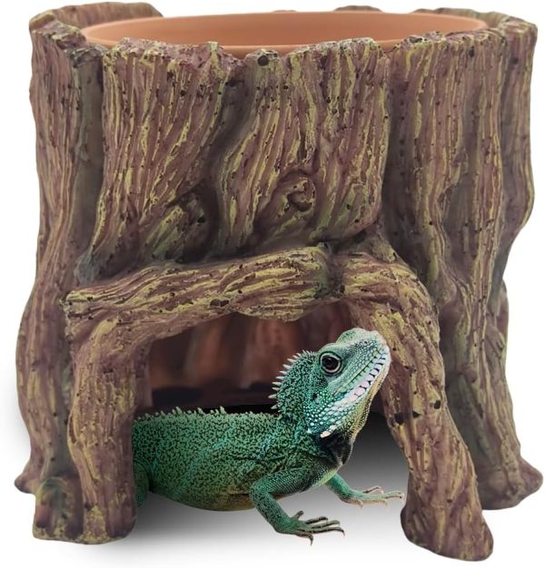 Reptile Hide Cave Leopard Gecko Humid Hide Leopard Gecko Resin Moisture Keeping with Clay Water Basin Help Shedding for Reptile Amphibians Leopard Gecko