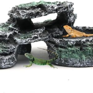 Reptile Hideout Cave Turtle Basking Platform Simulation Rock Fish Hide Habitat for Gecko Spiders Lizards Tortoise Aquarium