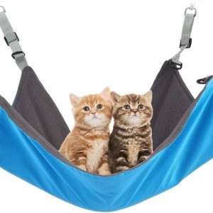 RivenAn Hanging Cat Hammock, Pet Hammock for Cage, Adjustable Cat Bed Two Sides Comfortable/Waterproof Resting Sleepy Pad for Cats Small Dogs Rabbits or Other Small Animals (Blue)