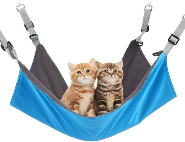 RivenAn Hanging Cat Hammock, Pet Hammock for Cage, Adjustable Cat Bed Two Sides Comfortable/Waterproof Resting Sleepy Pad for Cats Small Dogs Rabbits or Other Small Animals (Blue)