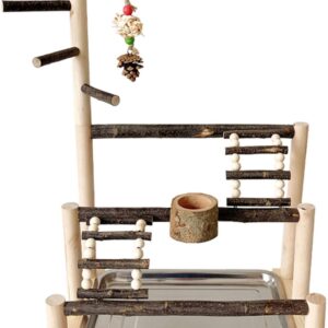 SANRLO Bird Standing Swing Training Perch With Climbing Ladder Parrot Standing Perch With Feeding Cups For Small Parrot