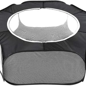 Small Animals Cage Tent Foldable Breathable Pet Playpen with Zipper Top Cover Clear Anti Escape Outdoor Indoor Yard Fence Cage Exercise Fence for Guinea Pig,Kitten, Puppy, Chinchilla, Hedgehog Black