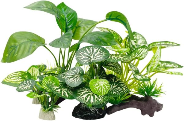 Smoothedo-Pets Aquarium Plants Fish Tank Decorations Composite Plastic Artificial Plant Goldfish Waterscape Fish Hides Plastic Driftwood Soft Leaf Set (Dense Rainforest Set)