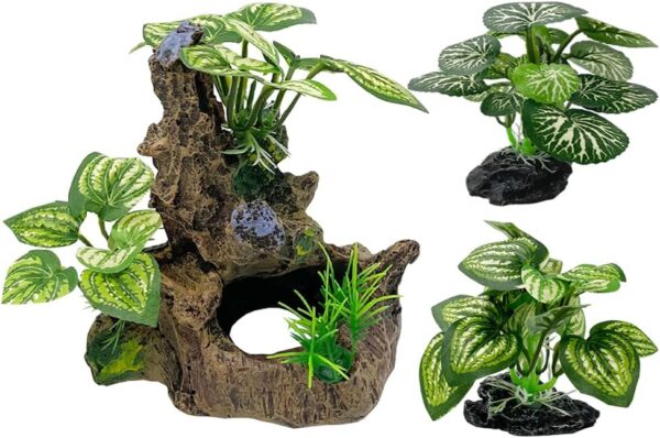 Smoothedo-Pets Aquarium Plants Fish Tank Decorations Fish Cave Plastic Artificial Plant Goldfish Waterscape Fish Hides Snake Tank/Reptiles Plants (A-3pcs Set),Medium