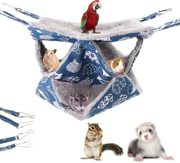 Svalor Pet Cage Hammock, 3-Layer Rat Hammock, Soft and Fluffy Hamster Hanging Bed, Warm Plush Ferret Hammock, Guinea Pig Hammock for Ferrets Chinchillas Squirrel Sugar Glider to Rest and Play