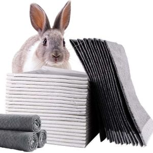 Tfwadmx Rabbit Pee Pads 18" x 24" 100 Pcs Guinea Pig Super Absorbent Cage Liners Bunny Disposable Black Carbon Diapers Small Animal Training Accessories with Quick-Dry Surface