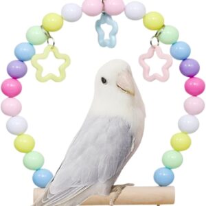 Wooden Bird Swing Perch Toys,Multi-color Parrot Swing Hanging Standing Toy,Wood Bird Cage Toys with Swing Bell,Parrot Cage Perch Hanging Swing for Parakeets Budgie Bird (Colour)