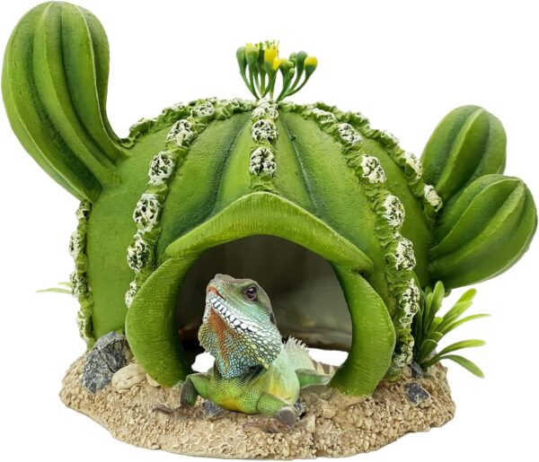 kathson Reptile Tank Decor Lizard Hide and Cave Plants Terrarium Decorations Resin Cactus Desert Aquarium Tank Habitat Accessories for Bearded Dragon Chameleon Leopard Gecko Snake Fish (Ball Cactus)